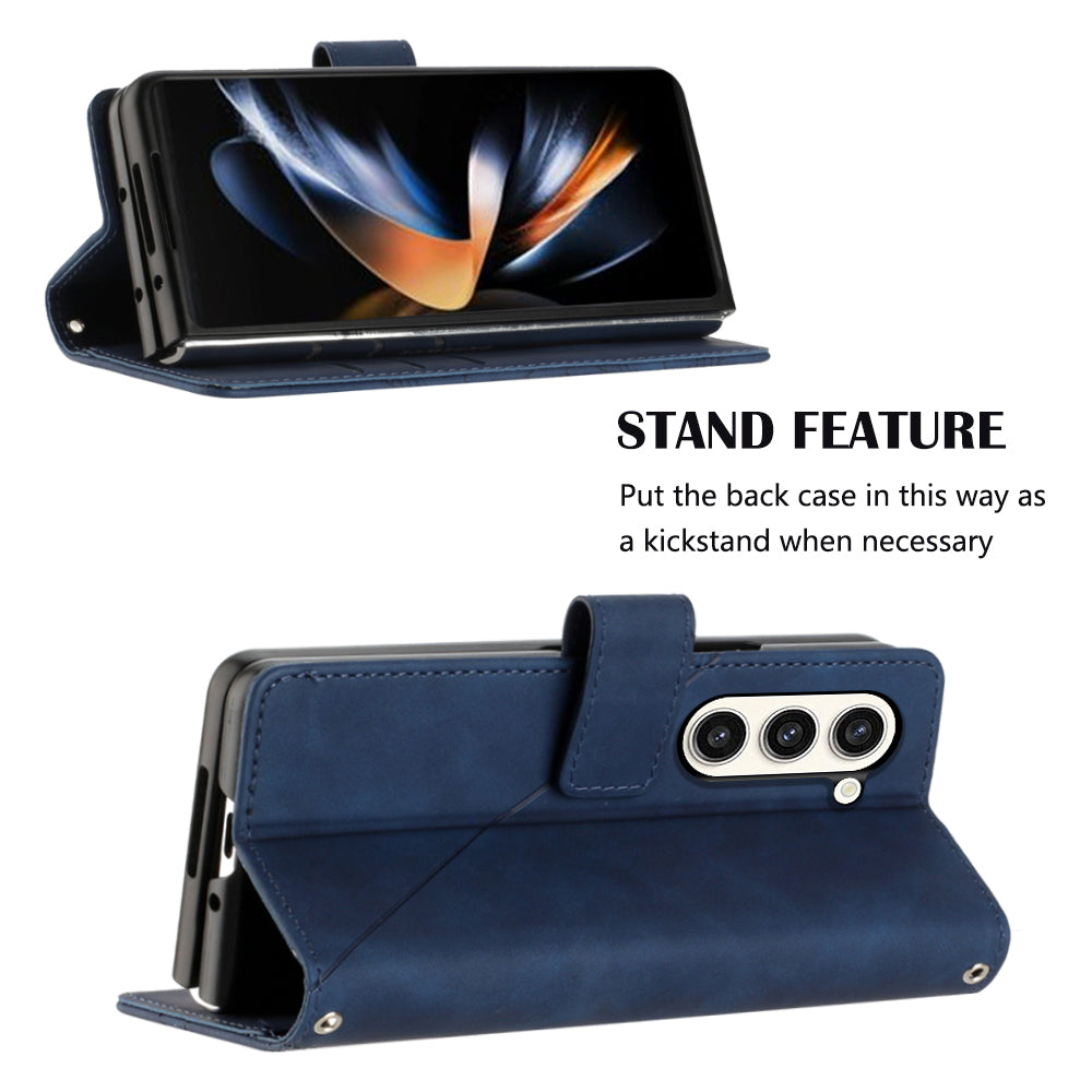 YB Imprinting Series-1 for Samsung Galaxy Z Fold5 5G Leather Phone Cover Wallet Stand Imprinted Case - Sapphire