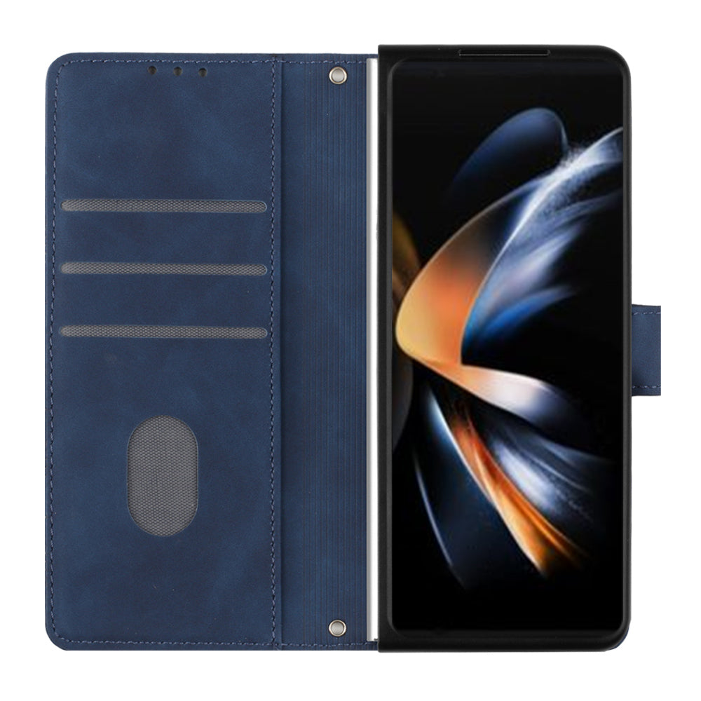 YB Imprinting Series-1 for Samsung Galaxy Z Fold5 5G Leather Phone Cover Wallet Stand Imprinted Case - Sapphire