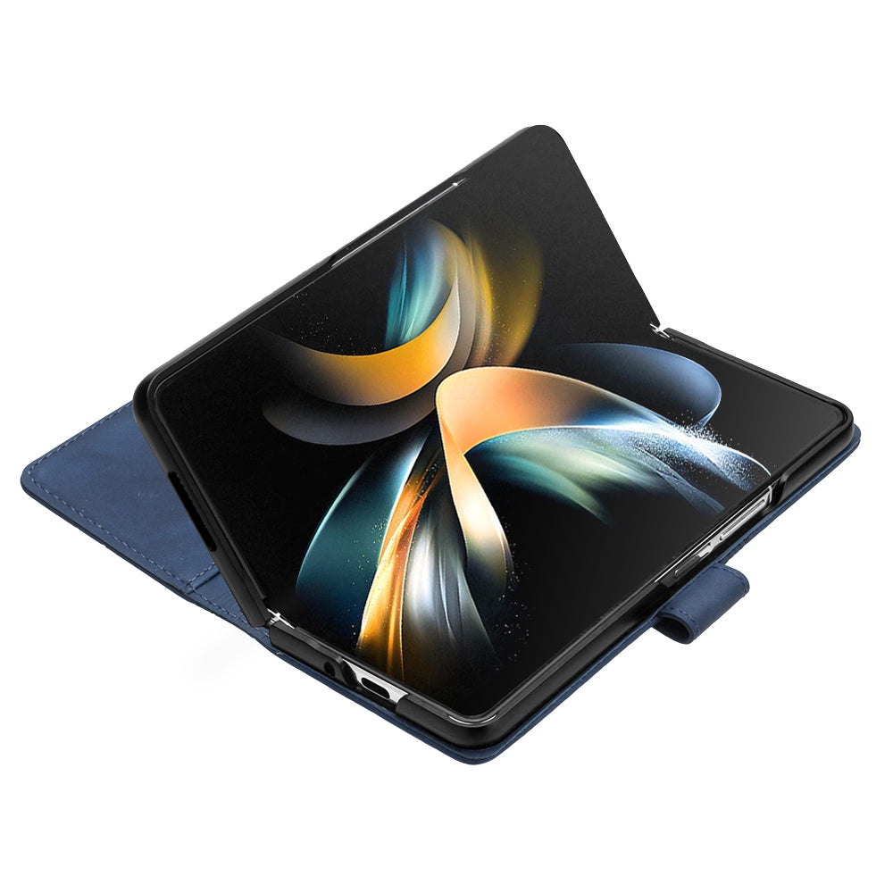 YB Imprinting Series-1 for Samsung Galaxy Z Fold5 5G Leather Phone Cover Wallet Stand Imprinted Case - Sapphire