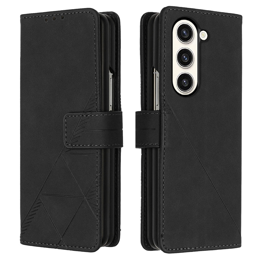 YB Imprinting Series-1 for Samsung Galaxy Z Fold5 5G Leather Phone Cover Wallet Stand Imprinted Case - Black