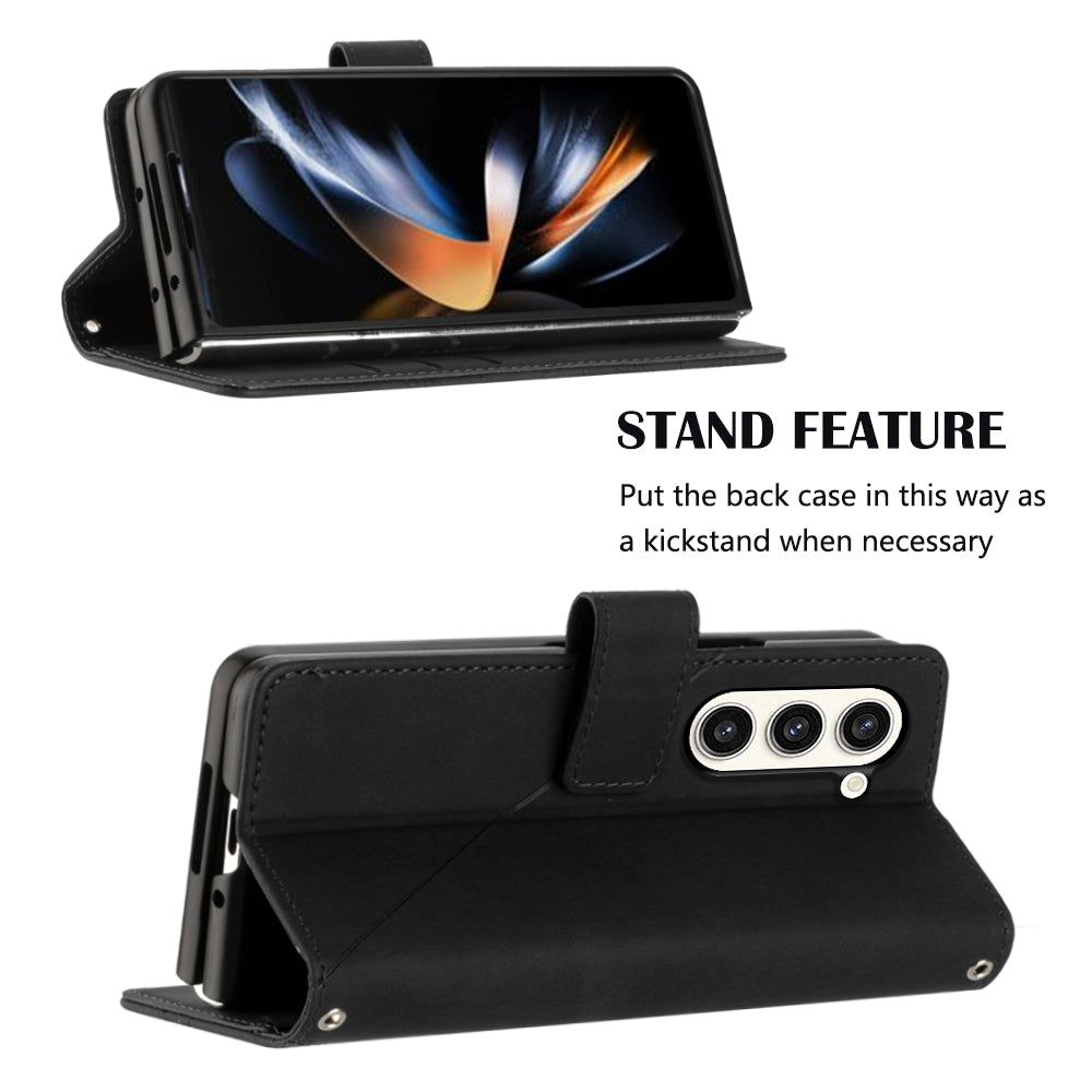 YB Imprinting Series-1 for Samsung Galaxy Z Fold5 5G Leather Phone Cover Wallet Stand Imprinted Case - Black