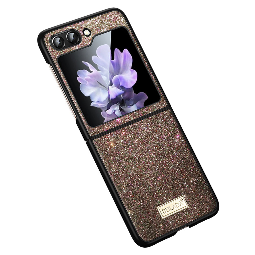 Uniqkart For Samsung Galaxy Z Flip5 5G Glitter Sequins Shiny Case PU Leather Coated PC + TPU Anti Slip Shockproof Cover - Multi-color