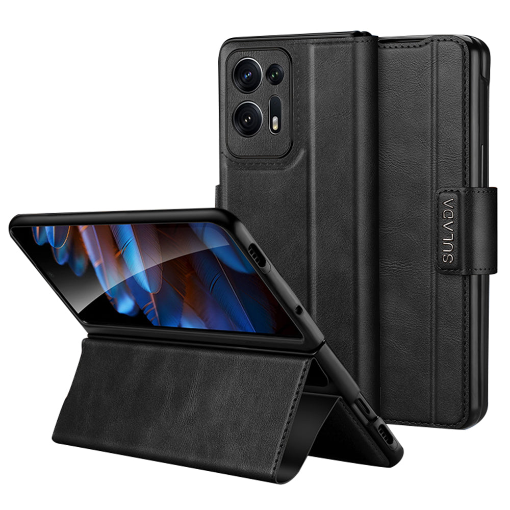 Uniqkart For Oppo Find N2 5G PU Leather+Hard PC Phone Case Stand Shockproof Cover - Black
