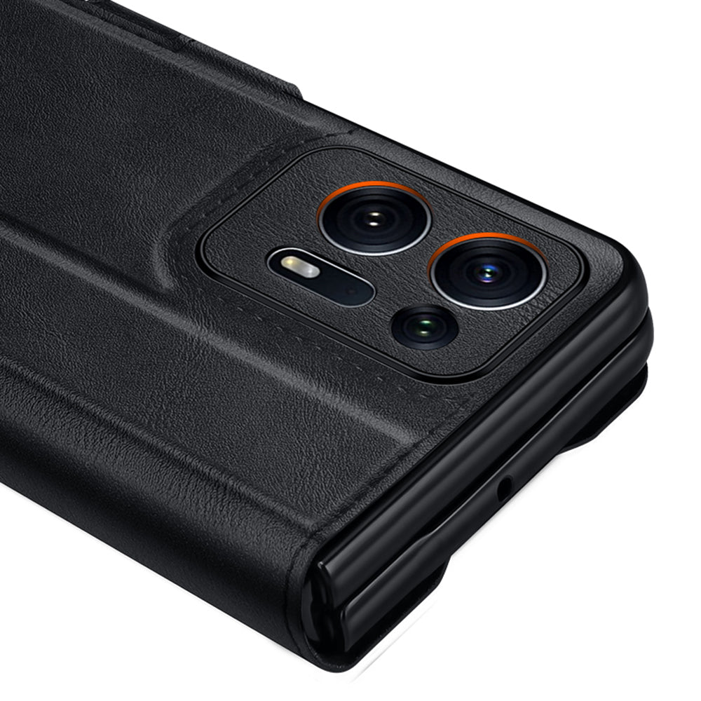 Uniqkart For Oppo Find N2 5G PU Leather+Hard PC Phone Case Stand Shockproof Cover - Black