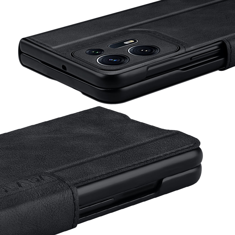 Uniqkart For Oppo Find N2 5G PU Leather+Hard PC Phone Case Stand Shockproof Cover - Black