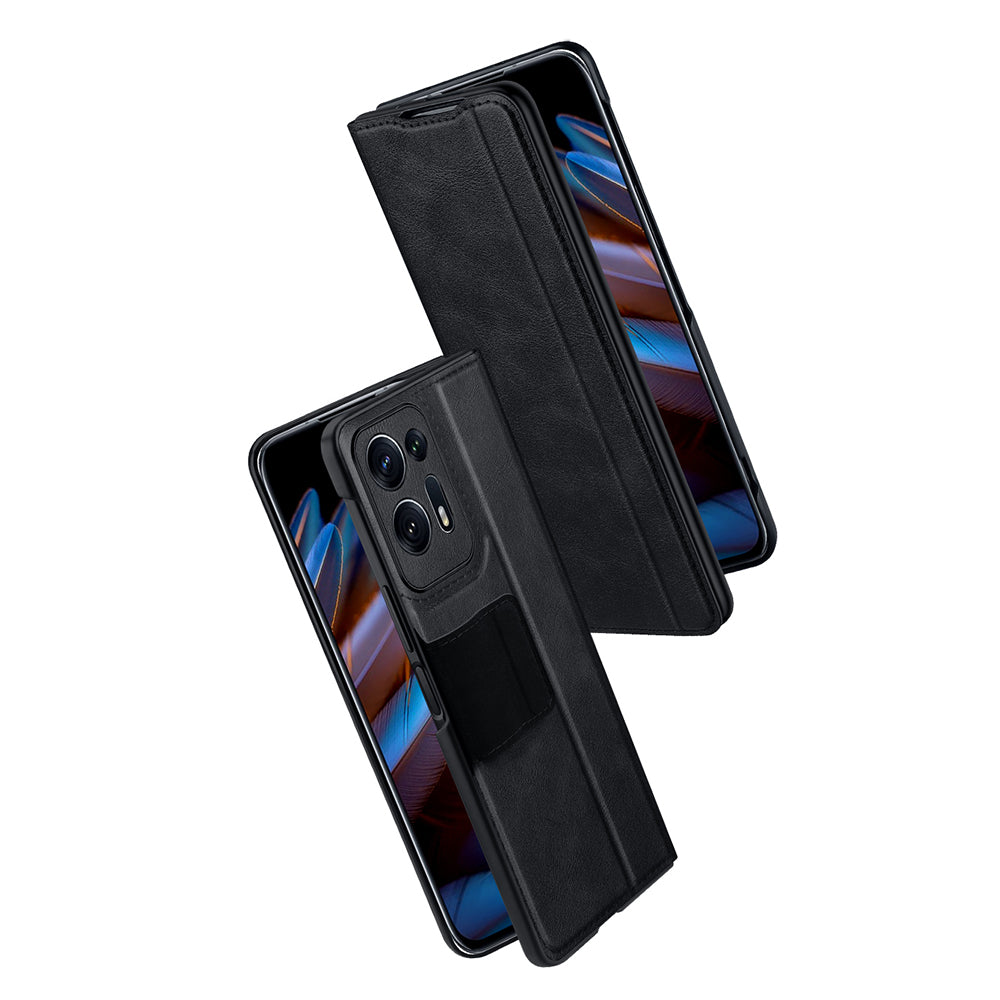 Uniqkart For Oppo Find N2 5G PU Leather+Hard PC Phone Case Stand Shockproof Cover - Black