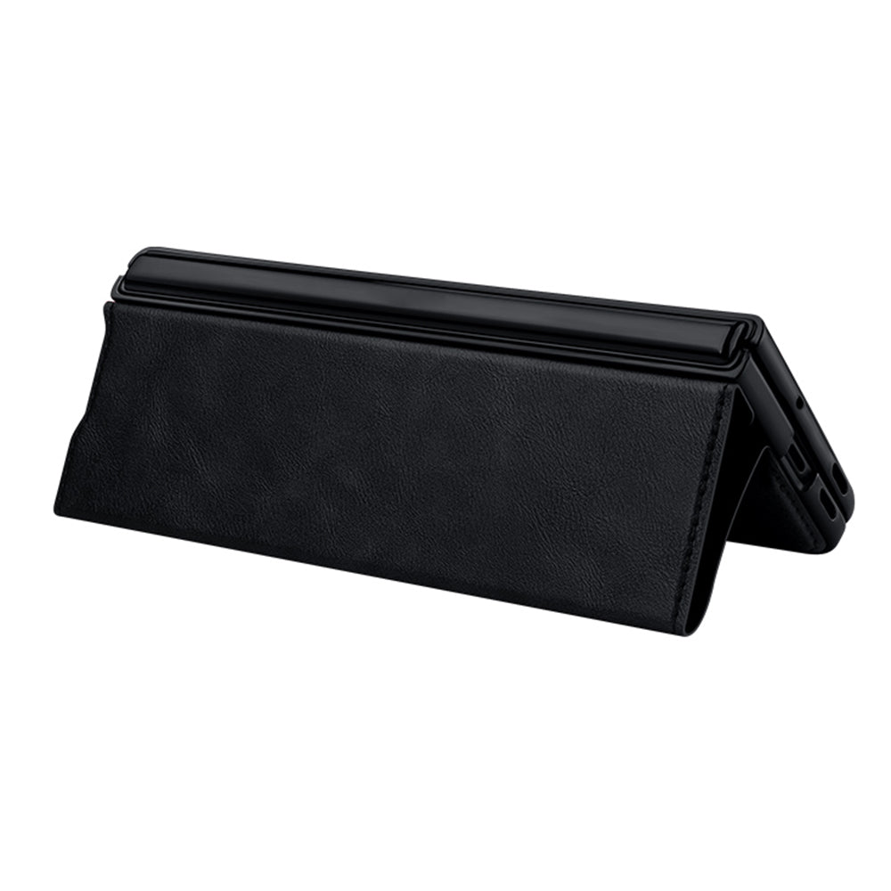 Uniqkart For Oppo Find N2 5G PU Leather+Hard PC Phone Case Stand Shockproof Cover - Midnight Green