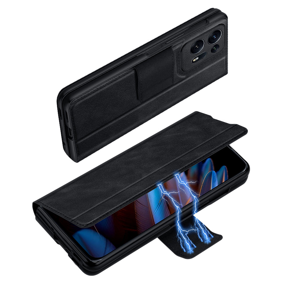 Uniqkart For Oppo Find N2 5G PU Leather+Hard PC Phone Case Stand Shockproof Cover - Midnight Green