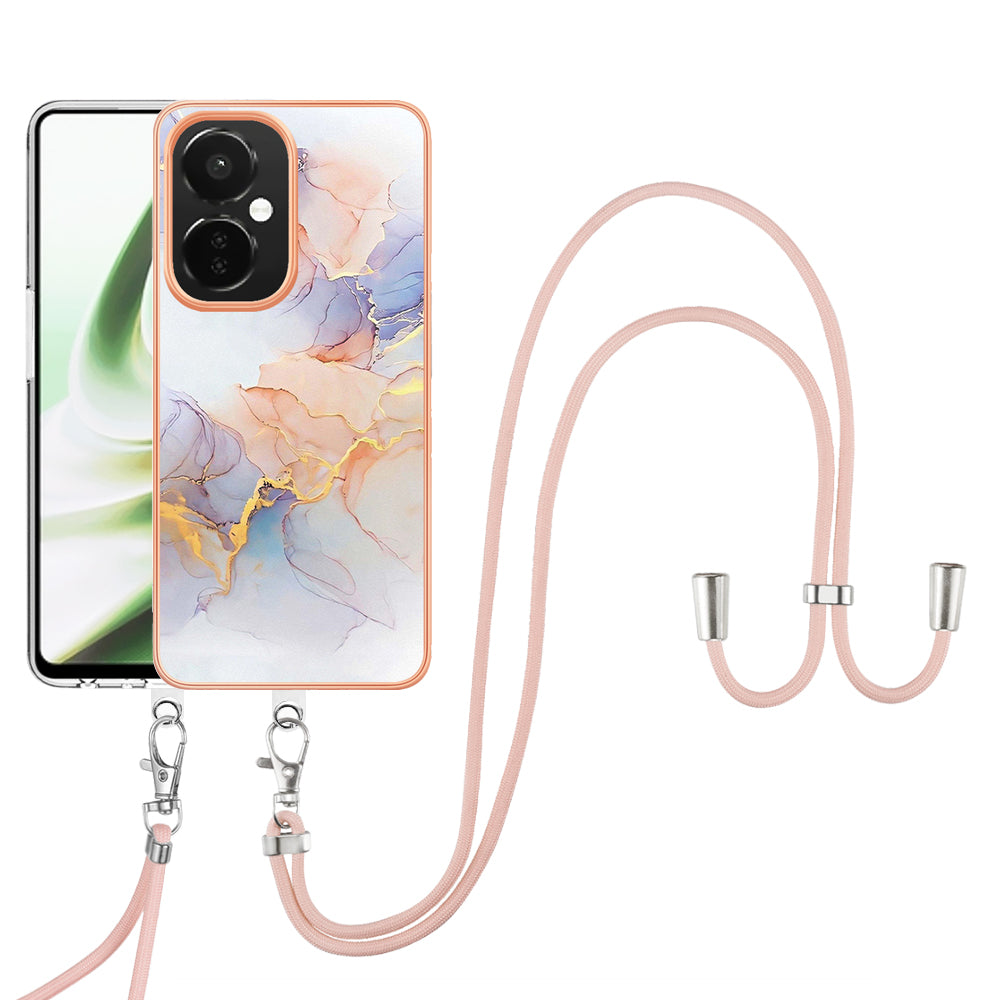 YB IMD Series-4 TPU Phone Case for OnePlus Nord CE 3 Lite 5G / Nord N30 5G , IMD Marble Flower Pattern Electroplated Cover with Lanyard - Milky Way Marble White