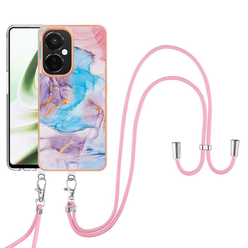YB IMD Series-4 TPU Phone Case for OnePlus Nord CE 3 Lite 5G / Nord N30 5G , IMD Marble Flower Pattern Electroplated Cover with Lanyard - Milky Way Marble Blue