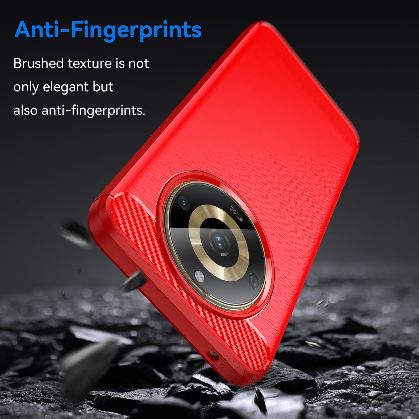 Phone Protector Case for Realme 11 5G , Carbon Fiber Texture Soft TPU Brushed Phone Cover - Red