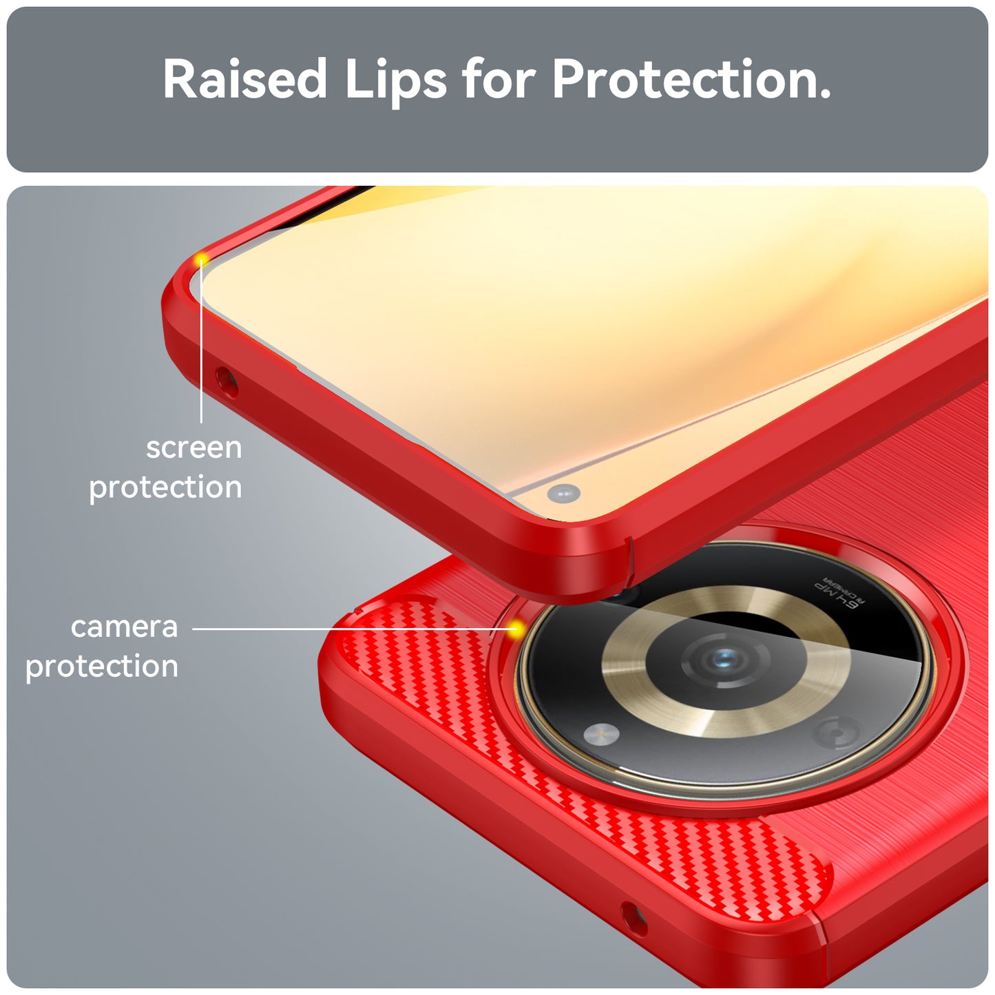 Phone Protector Case for Realme 11 5G , Carbon Fiber Texture Soft TPU Brushed Phone Cover - Red