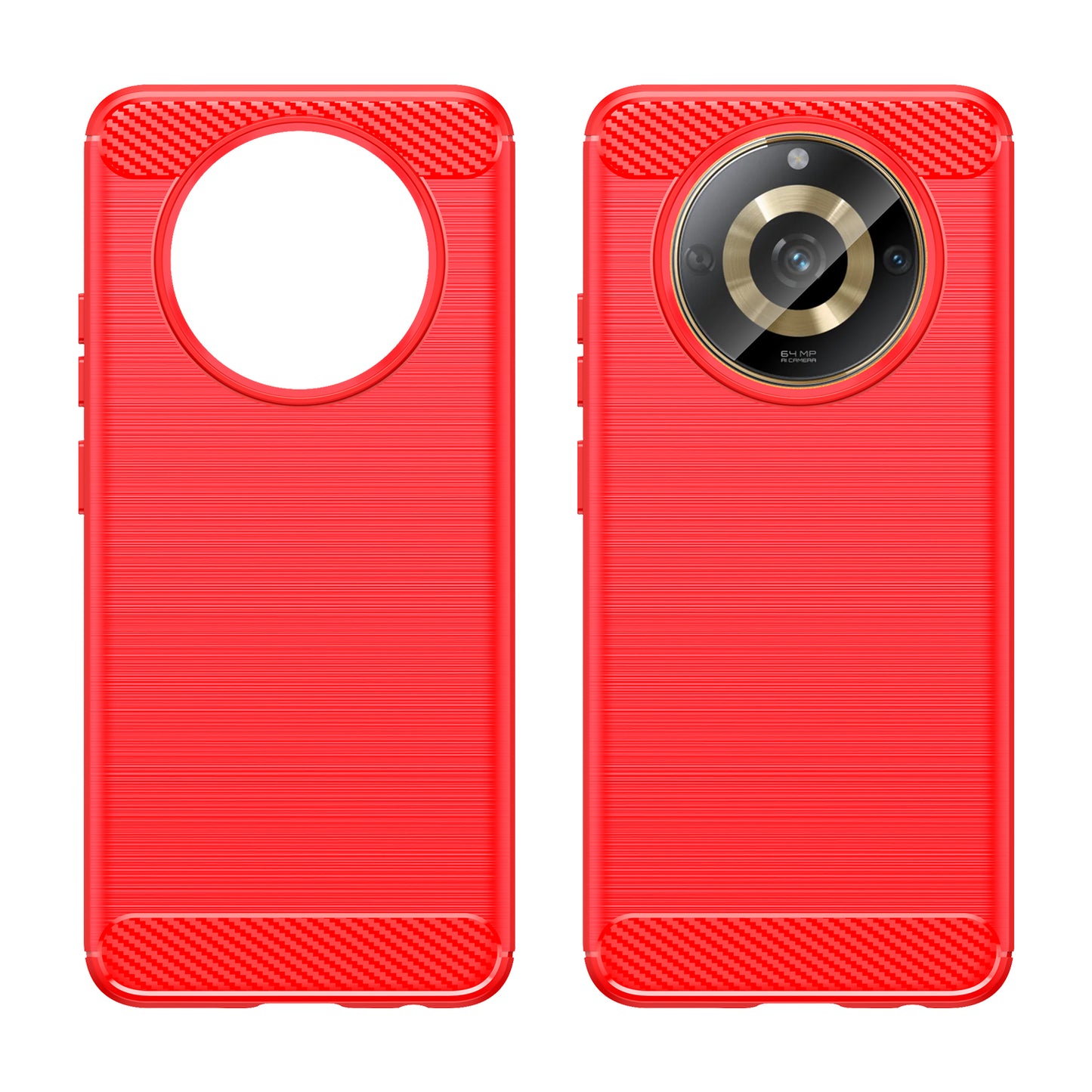 Phone Protector Case for Realme 11 5G , Carbon Fiber Texture Soft TPU Brushed Phone Cover - Red