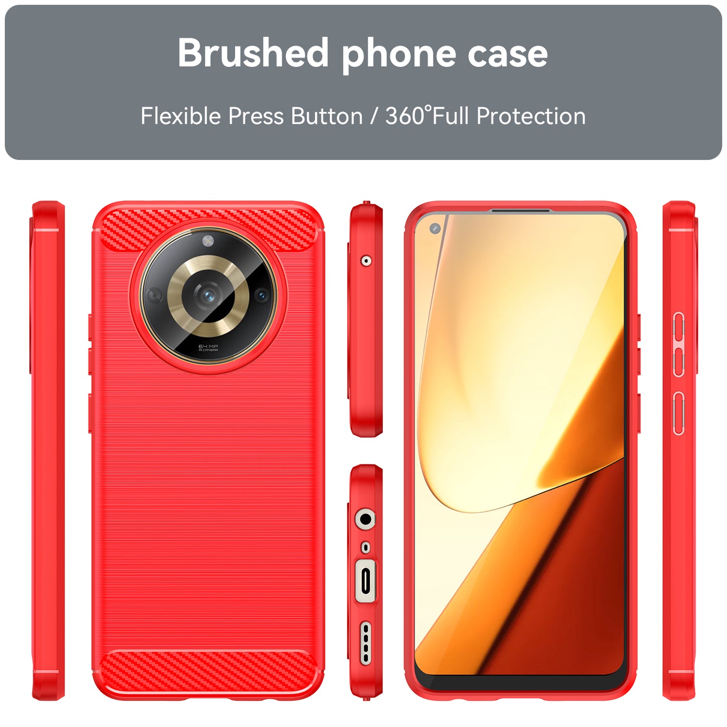 Phone Protector Case for Realme 11 5G , Carbon Fiber Texture Soft TPU Brushed Phone Cover - Red