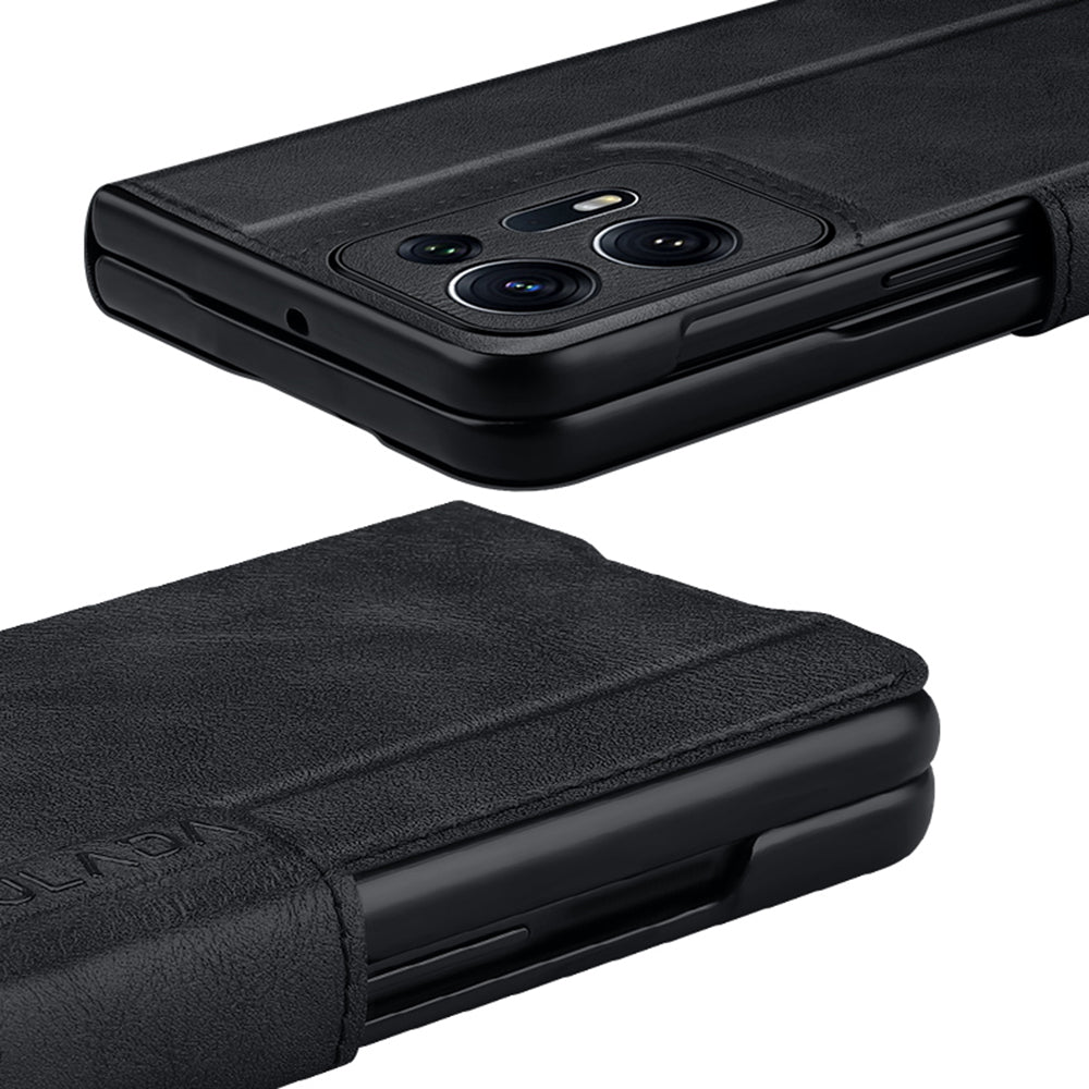 Uniqkart For Oppo Find N Protective Case PU Leather+PC Cover Anti-Drop Stand Phone Case - Sapphire