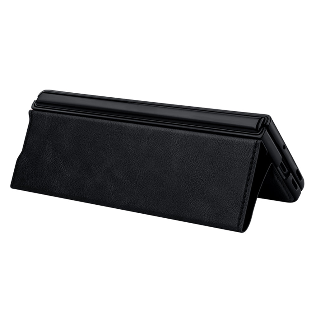 Uniqkart For Oppo Find N Protective Case PU Leather+PC Cover Anti-Drop Stand Phone Case - Black