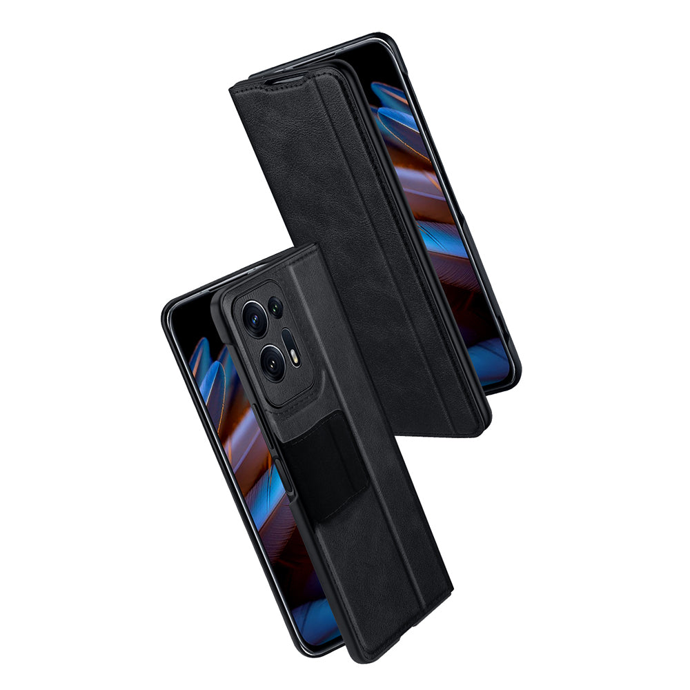 Uniqkart For Oppo Find N Protective Case PU Leather+PC Cover Anti-Drop Stand Phone Case - Red