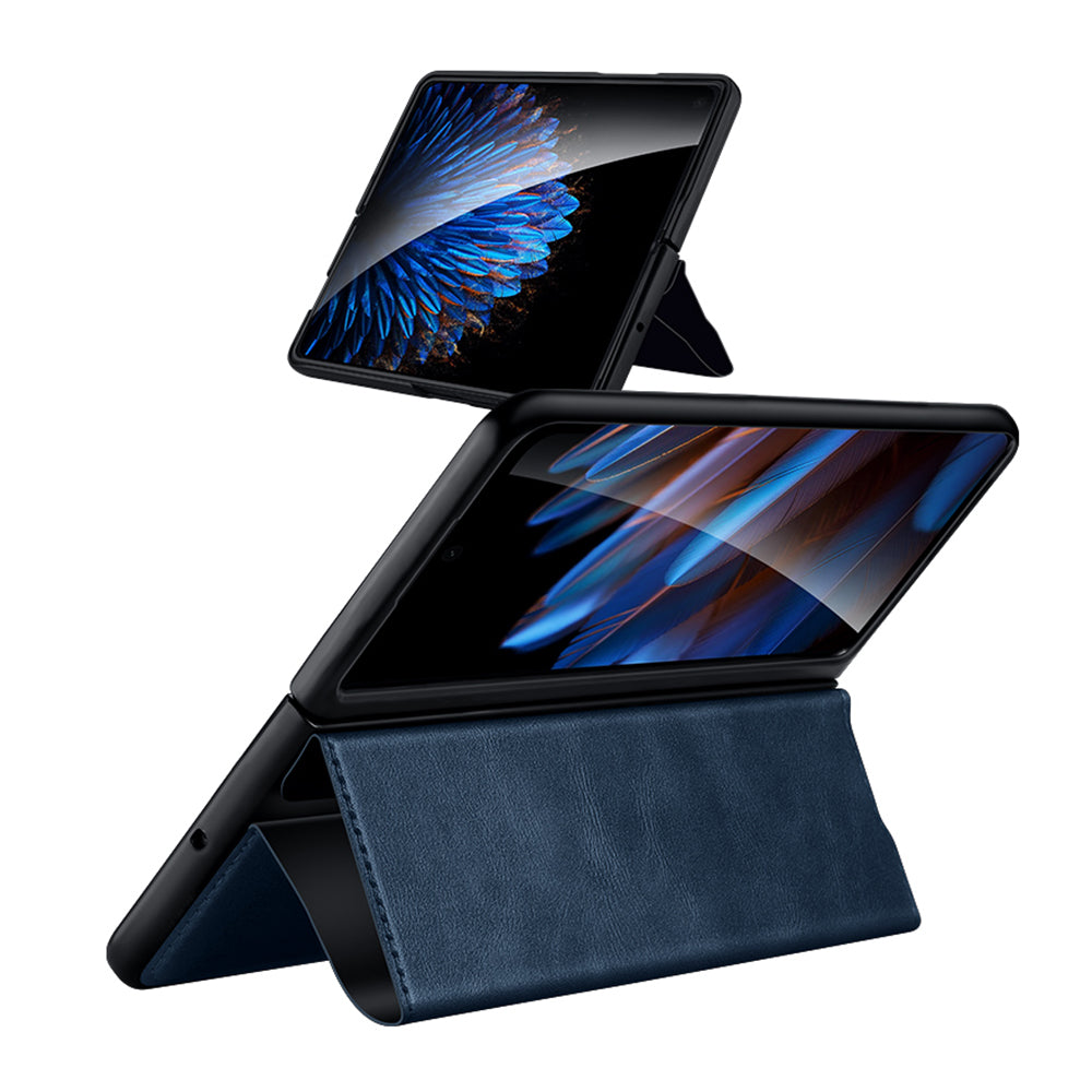 Uniqkart For Oppo Find N Protective Case PU Leather+PC Cover Anti-Drop Stand Phone Case - Brown