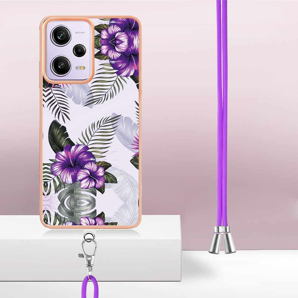 YB IMD Series-4 TPU Plating Cover for Xiaomi Redmi Note 12 Pro 5G / Note 12 Pro Speed 5G / Poco X5 Pro 5G , Marble Flower Pattern Phone Case - Purple Flowers