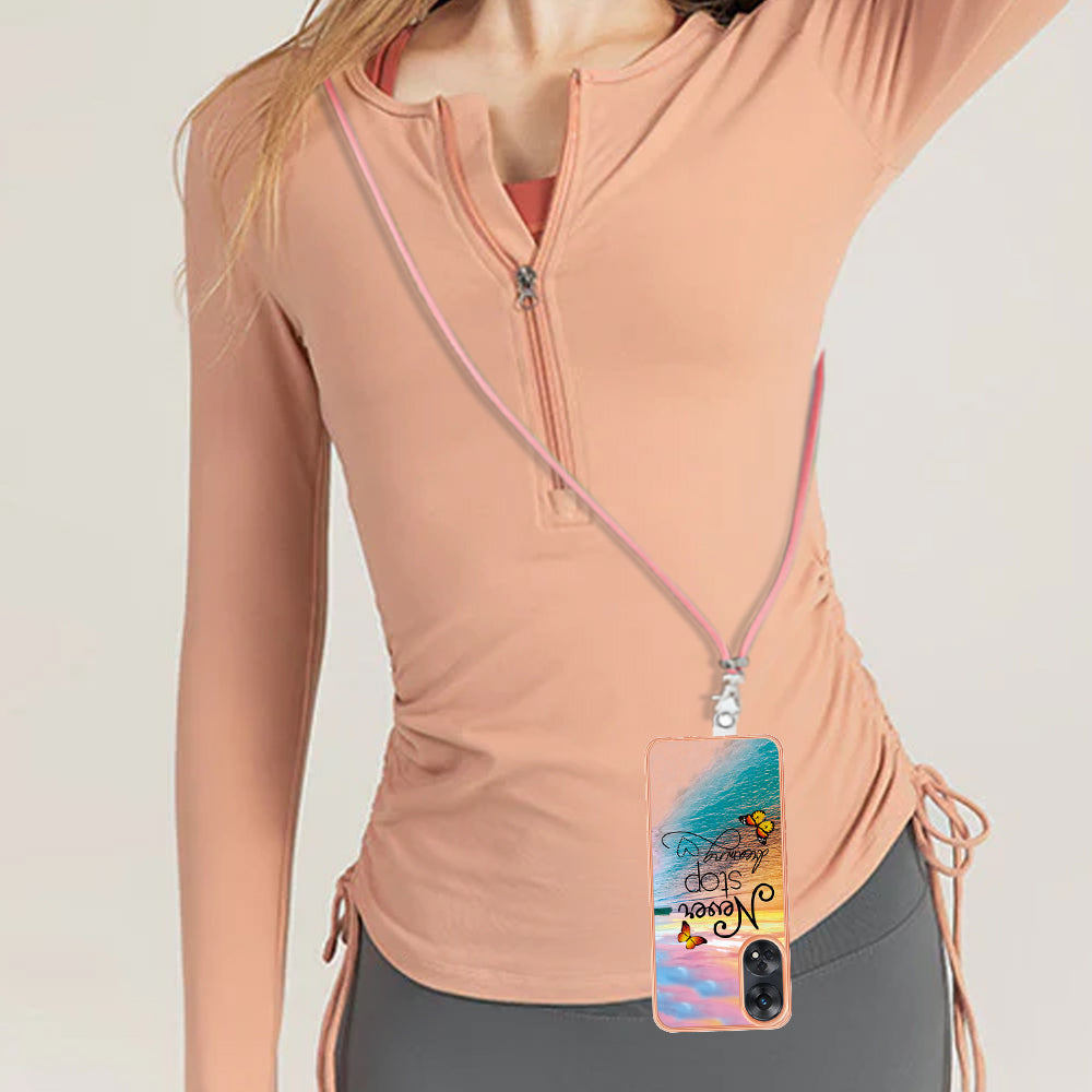 YB IMD Series-4 for Oppo Reno8 T 4G Flexible TPU Cover Electroplating Marble Flower Pattern IMD Phone Case with Lanyard - Never Stop Dreaming