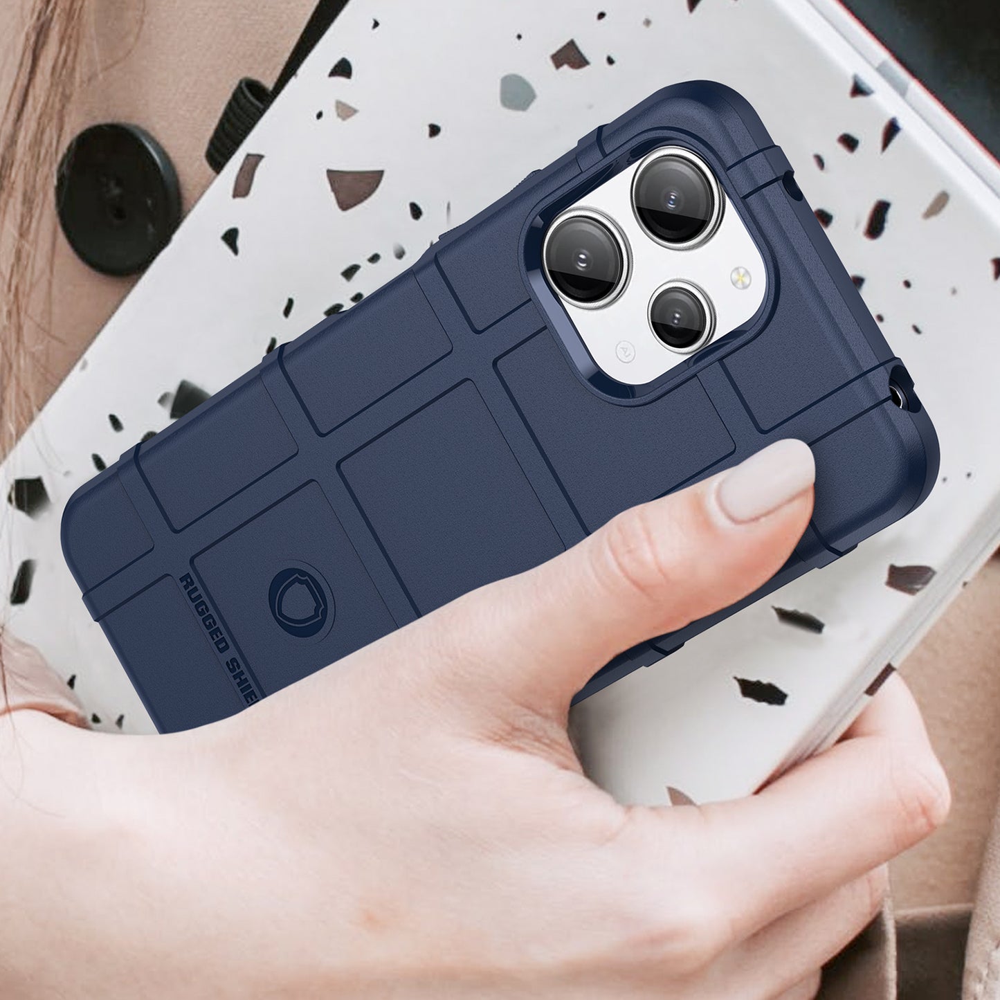 Uniqkart for Xiaomi Redmi 12 4G Non-slip Back Cover Square Grid Texture TPU Phone Case - Blue