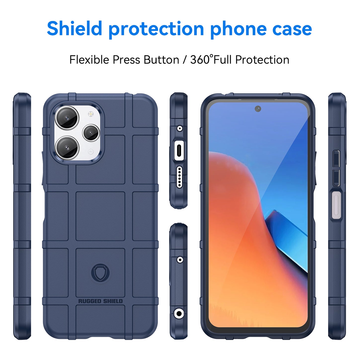 Uniqkart for Xiaomi Redmi 12 4G Non-slip Back Cover Square Grid Texture TPU Phone Case - Blue