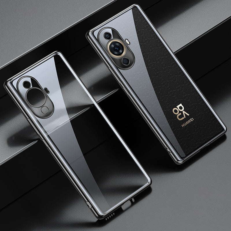Uniqkart For Huawei nova 11 Pro / nova 11 Ultra Electroplating Straight Edge Clear Phone Case TPU Anti-scratch Cover - Black