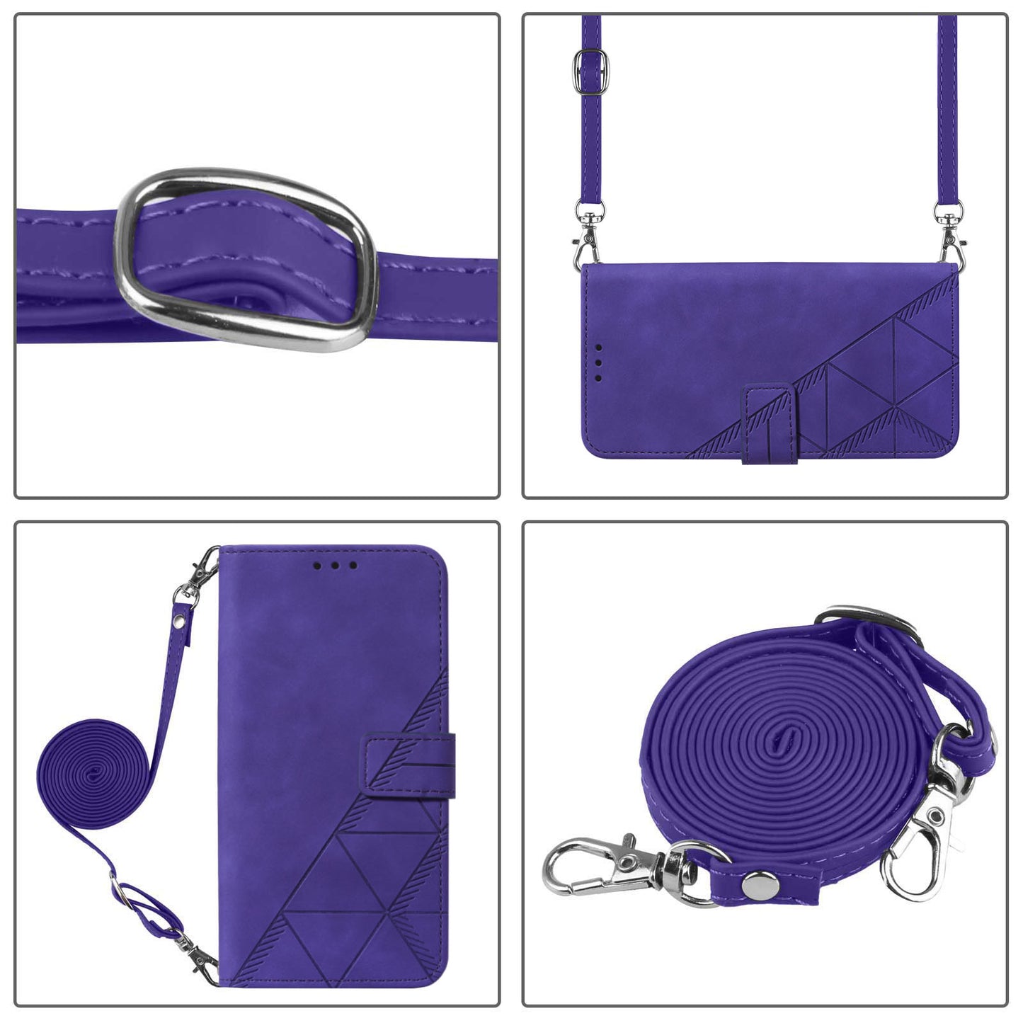 YB Imprinting Series-2 for Samsung Galaxy Z Fold5 5G Phone Stand Cover Imprinting Lines Leather Wallet Case with Shoulder Strap - Purple