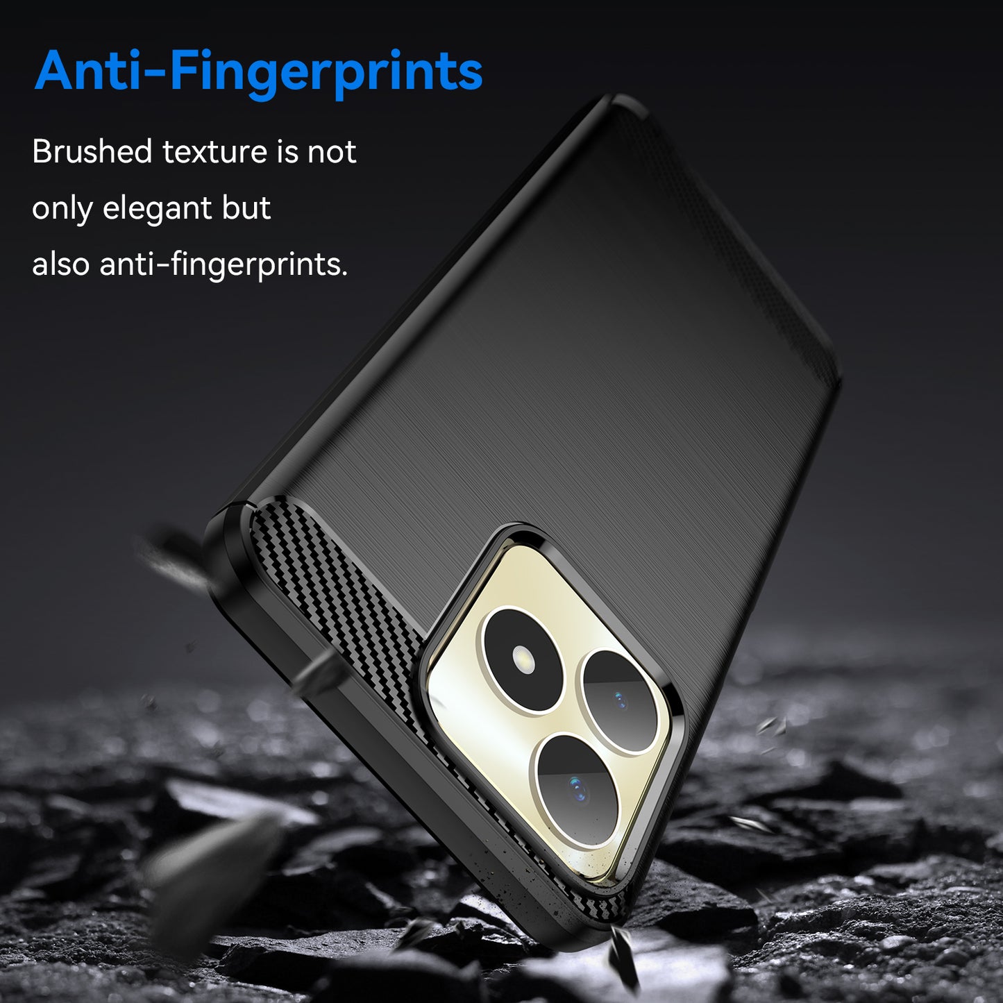 Protector Case for Realme C53 4G / Narzo N53 4G , Carbon Fiber Texture Soft TPU Brushed Phone Cover - Black