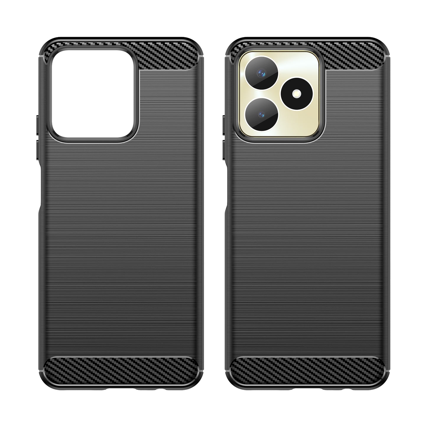 Protector Case for Realme C53 4G / Narzo N53 4G , Carbon Fiber Texture Soft TPU Brushed Phone Cover - Black