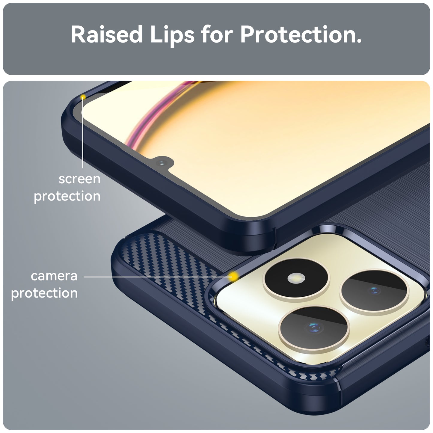 Protector Case for Realme C53 4G / Narzo N53 4G , Carbon Fiber Texture Soft TPU Brushed Phone Cover - Blue