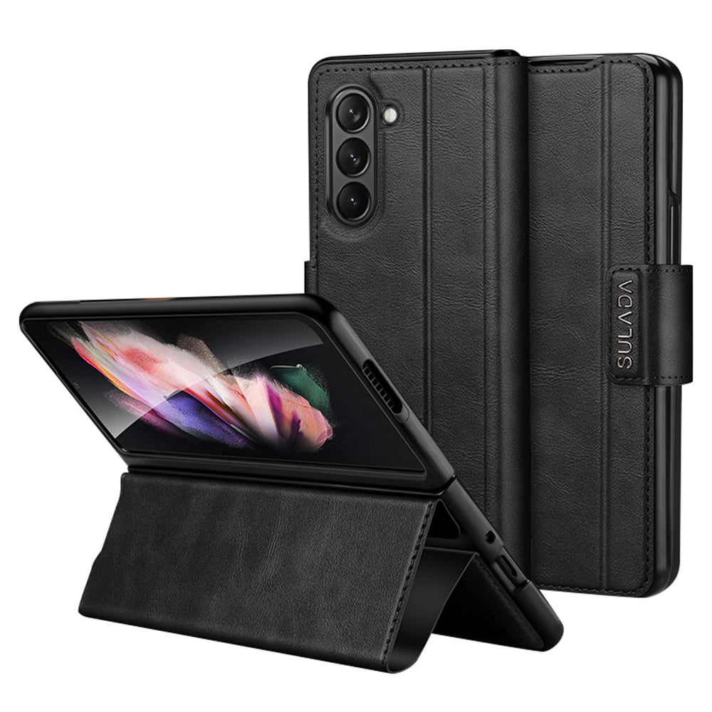 Uniqkart For Samsung Galaxy Z Fold5 5G PU Leather Protective Cover Anti-drop Stand Phone Case - Black