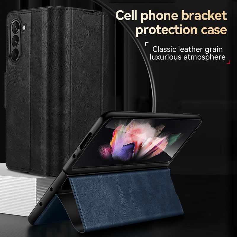 Uniqkart For Samsung Galaxy Z Fold5 5G PU Leather Protective Cover Anti-drop Stand Phone Case - Black