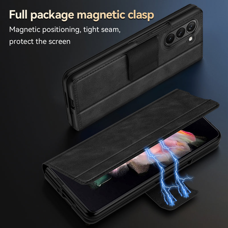 Uniqkart For Samsung Galaxy Z Fold5 5G PU Leather Protective Cover Anti-drop Stand Phone Case - Black