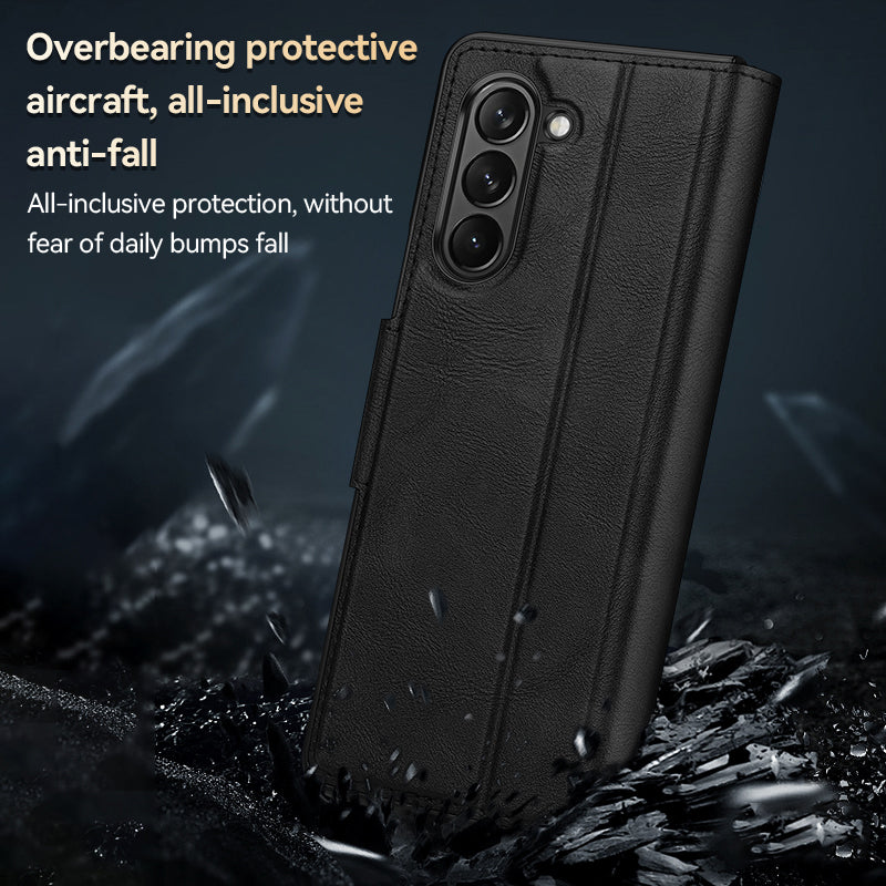 Uniqkart For Samsung Galaxy Z Fold5 5G PU Leather Protective Cover Anti-drop Stand Phone Case - Black