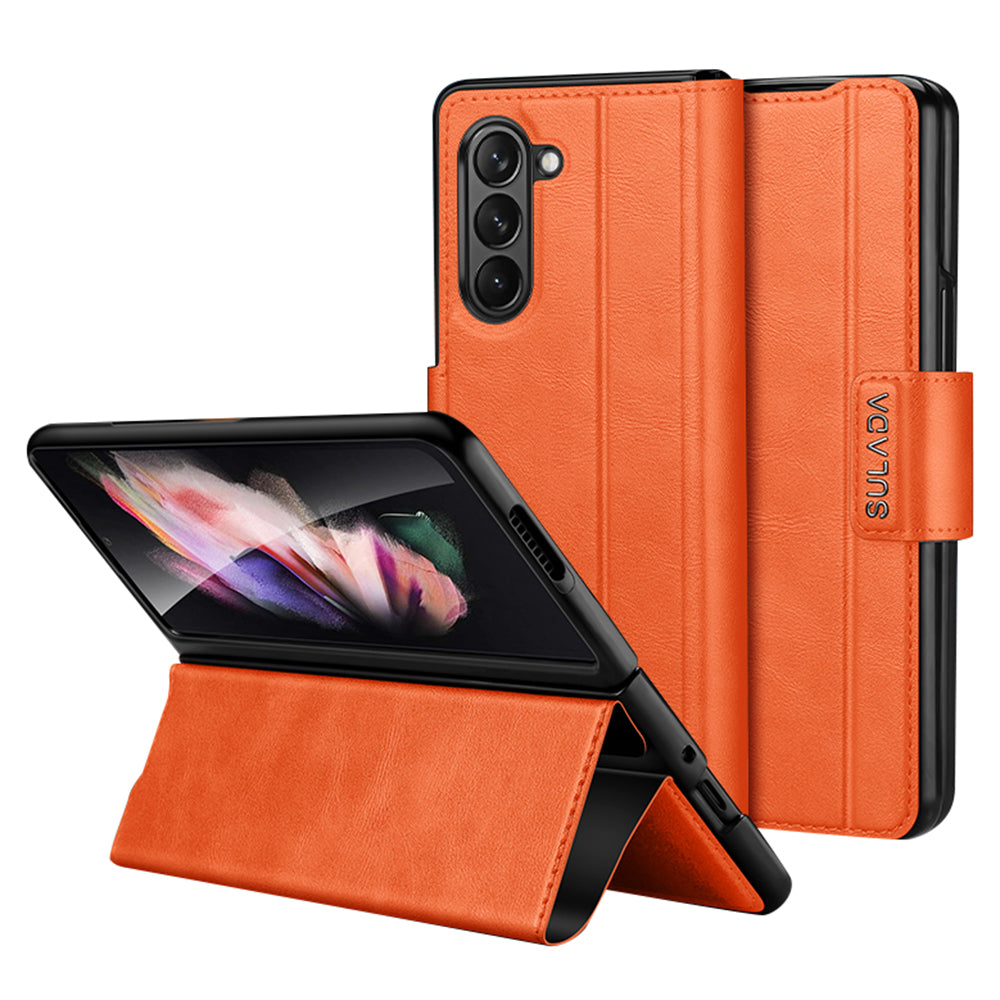 Uniqkart For Samsung Galaxy Z Fold5 5G PU Leather Protective Cover Anti-drop Stand Phone Case - Orange
