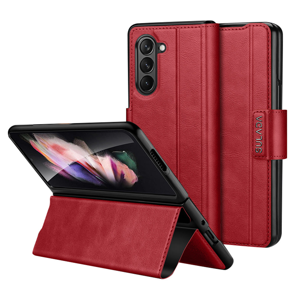 Uniqkart For Samsung Galaxy Z Fold5 5G PU Leather Protective Cover Anti-drop Stand Phone Case - Red