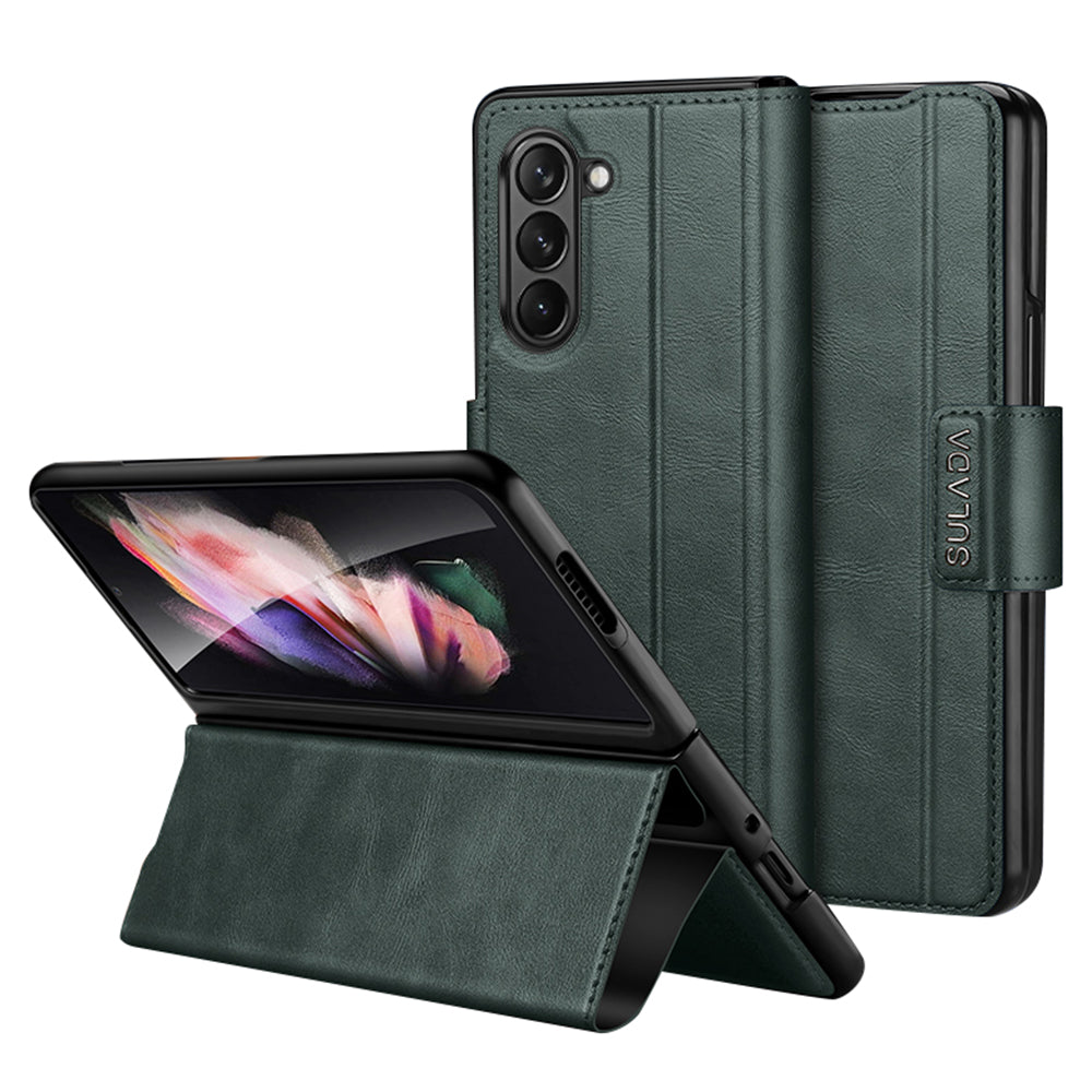 Uniqkart For Samsung Galaxy Z Fold5 5G PU Leather Protective Cover Anti-drop Stand Phone Case - Midnight Blue