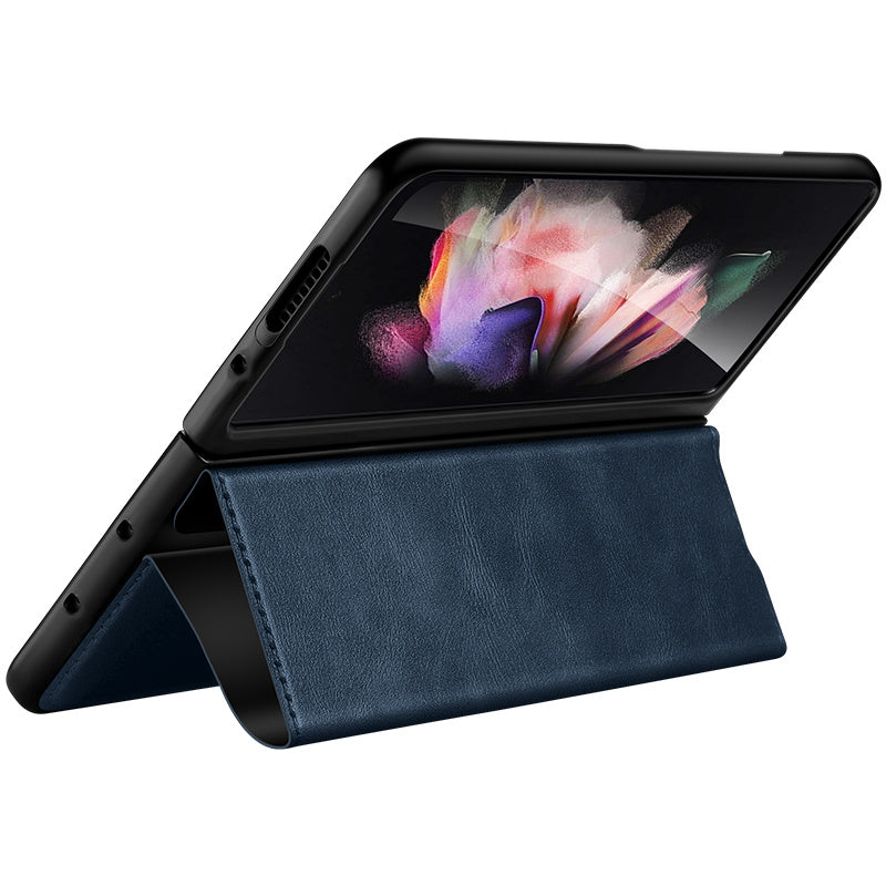 Uniqkart For Samsung Galaxy Z Fold5 5G PU Leather Protective Cover Anti-drop Stand Phone Case - Brown