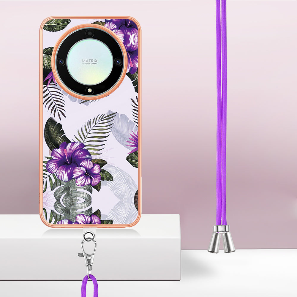 YB IMD Series-4 TPU Protective Cover for Honor X9a 5G / Magic5 Lite 5G / X40 5G , IMD Marble Flower Pattern IMD Electroplating Phone Case - Purple Flowers
