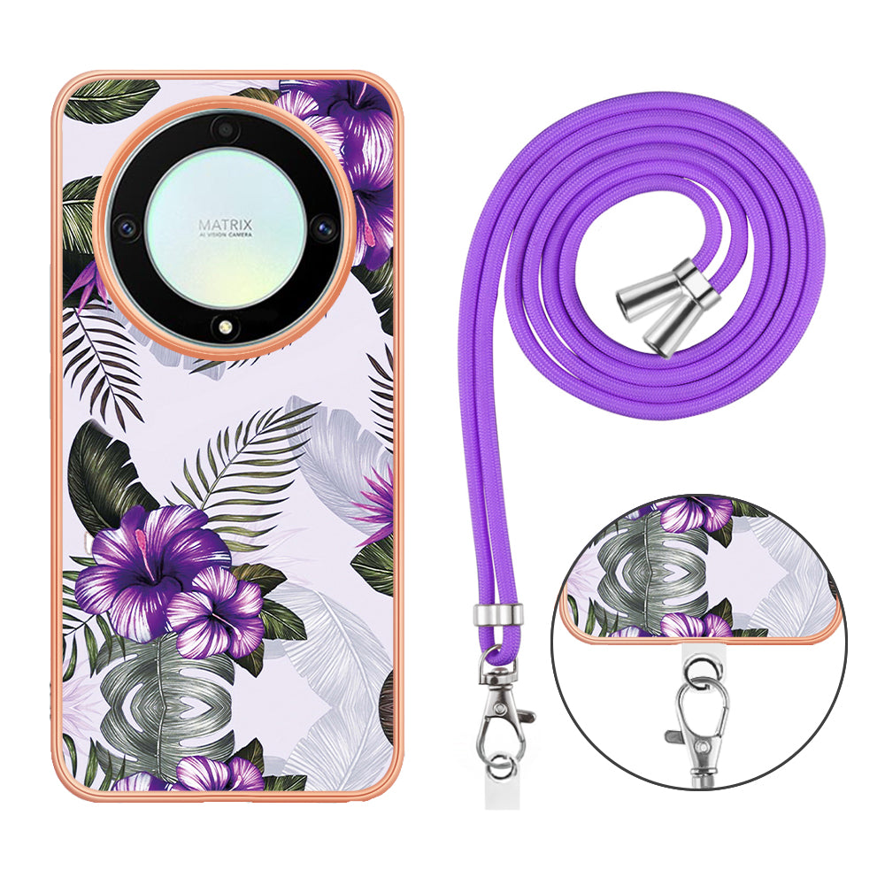 YB IMD Series-4 TPU Protective Cover for Honor X9a 5G / Magic5 Lite 5G / X40 5G , IMD Marble Flower Pattern IMD Electroplating Phone Case - Purple Flowers