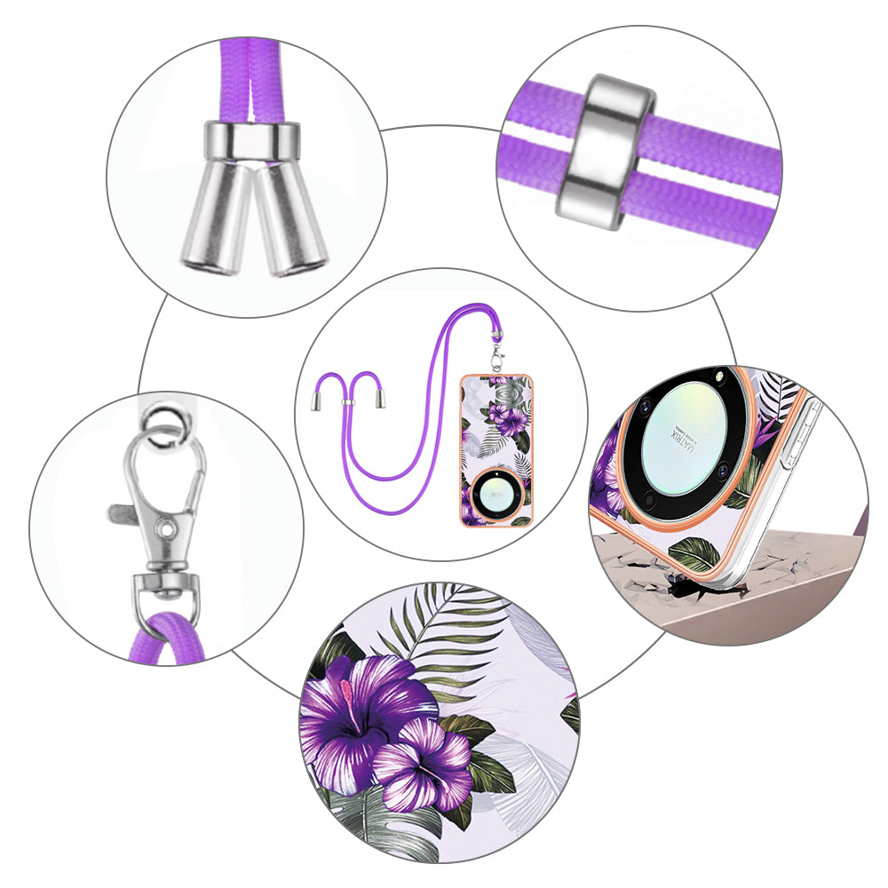 YB IMD Series-4 TPU Protective Cover for Honor X9a 5G / Magic5 Lite 5G / X40 5G , IMD Marble Flower Pattern IMD Electroplating Phone Case - Purple Flowers