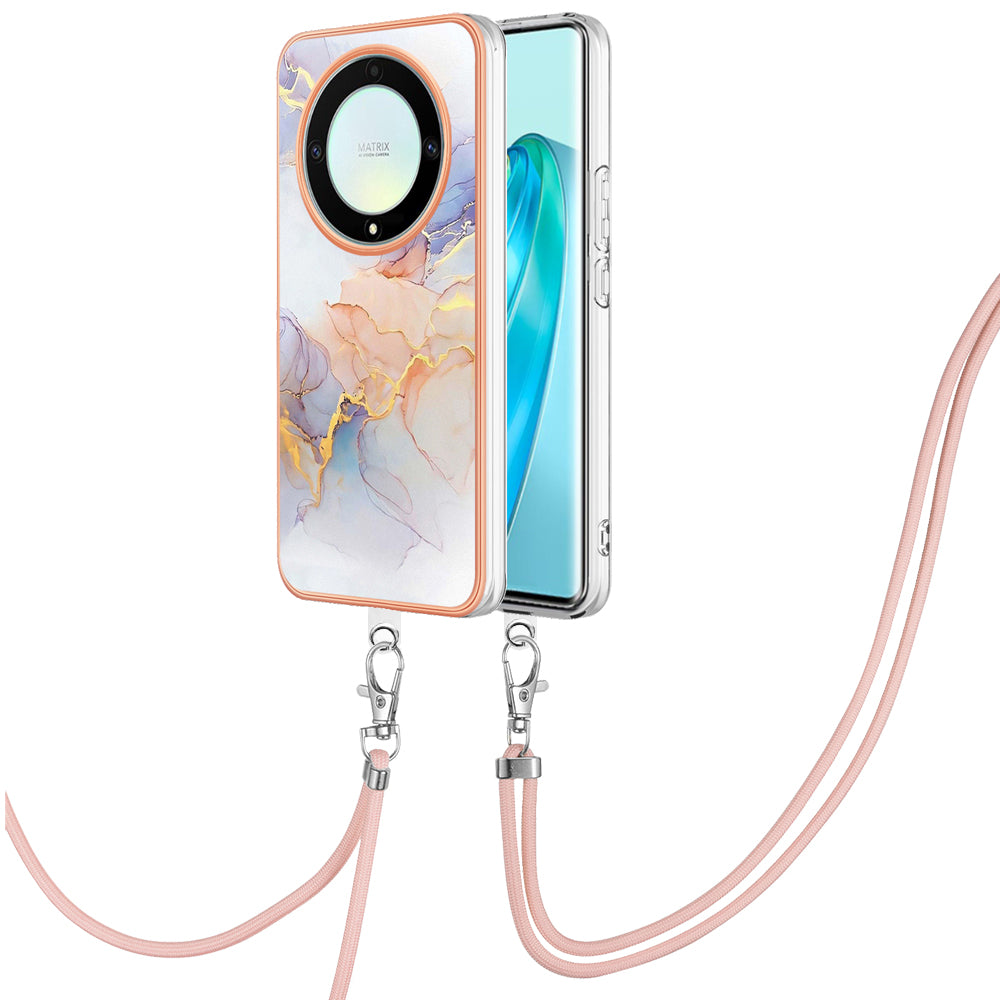 YB IMD Series-4 TPU Protective Cover for Honor X9a 5G / Magic5 Lite 5G / X40 5G , IMD Marble Flower Pattern IMD Electroplating Phone Case - Milky Way Marble White