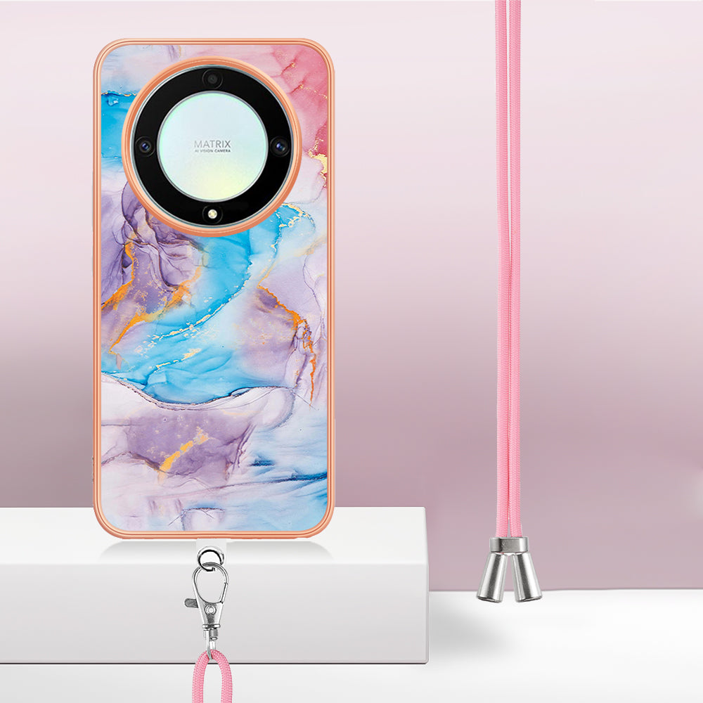 YB IMD Series-4 TPU Protective Cover for Honor X9a 5G / Magic5 Lite 5G / X40 5G , IMD Marble Flower Pattern IMD Electroplating Phone Case - Milky Way Marble Blue