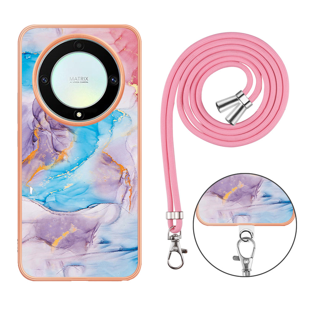 YB IMD Series-4 TPU Protective Cover for Honor X9a 5G / Magic5 Lite 5G / X40 5G , IMD Marble Flower Pattern IMD Electroplating Phone Case - Milky Way Marble Blue