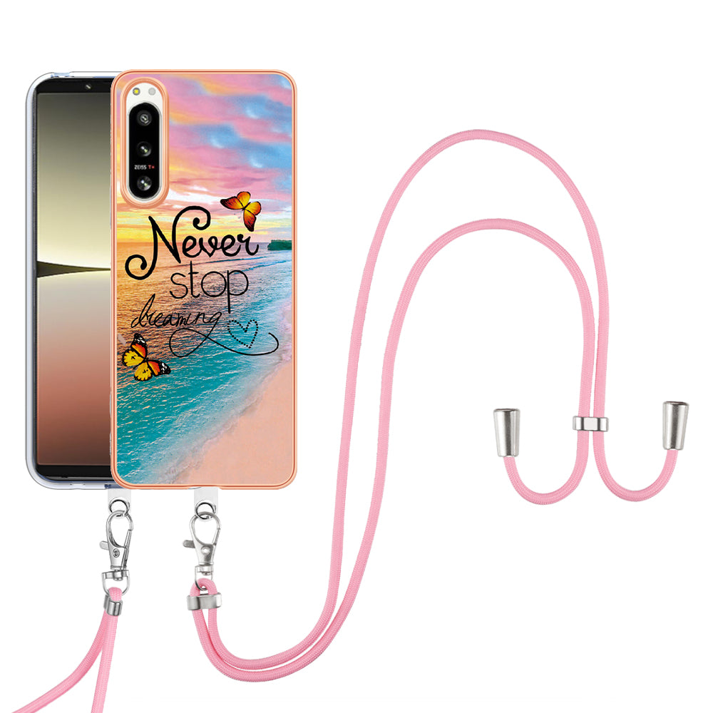 YB IMD Series-4 for Sony Xperia 5 IV 5G Plating Soft TPU Phone Case IMD Marble Flower Pattern Shockproof Cover with Lanyard - Never Stop Dreaming