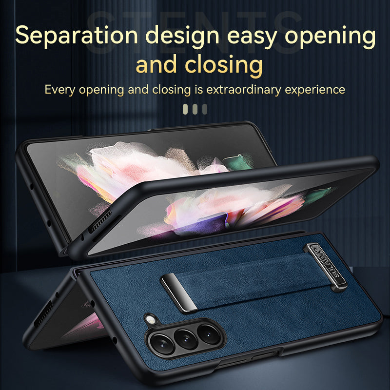 Uniqkart Fashion Series for Samsung Galaxy Z Fold5 5G Wristband Kickstand Phone Case Leather Coated PC Cover - Green