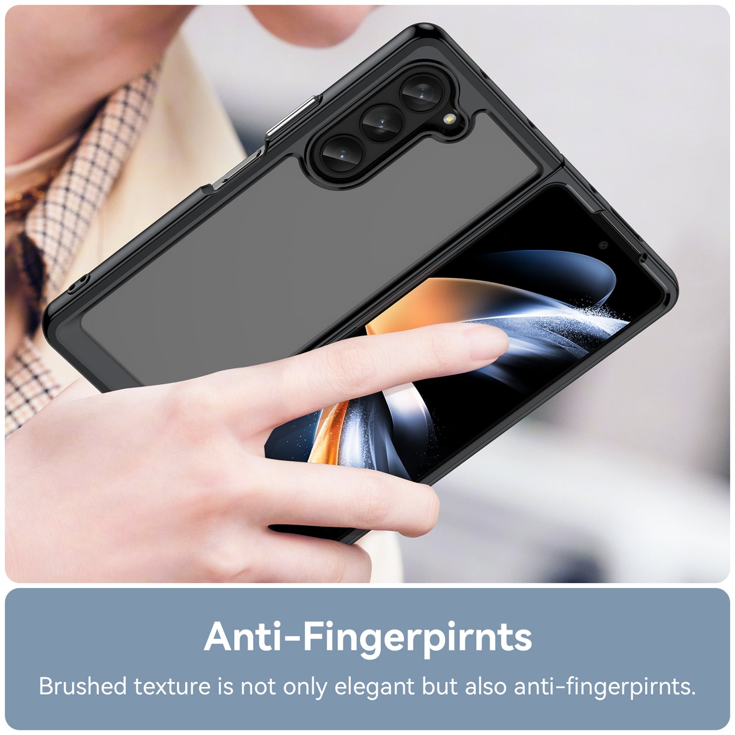 Uniqkart for Samsung Galaxy Z Fold5 5G Mobile Phone Back Cover TPU+Acrylic Clear Protective Shockproof Case - Black