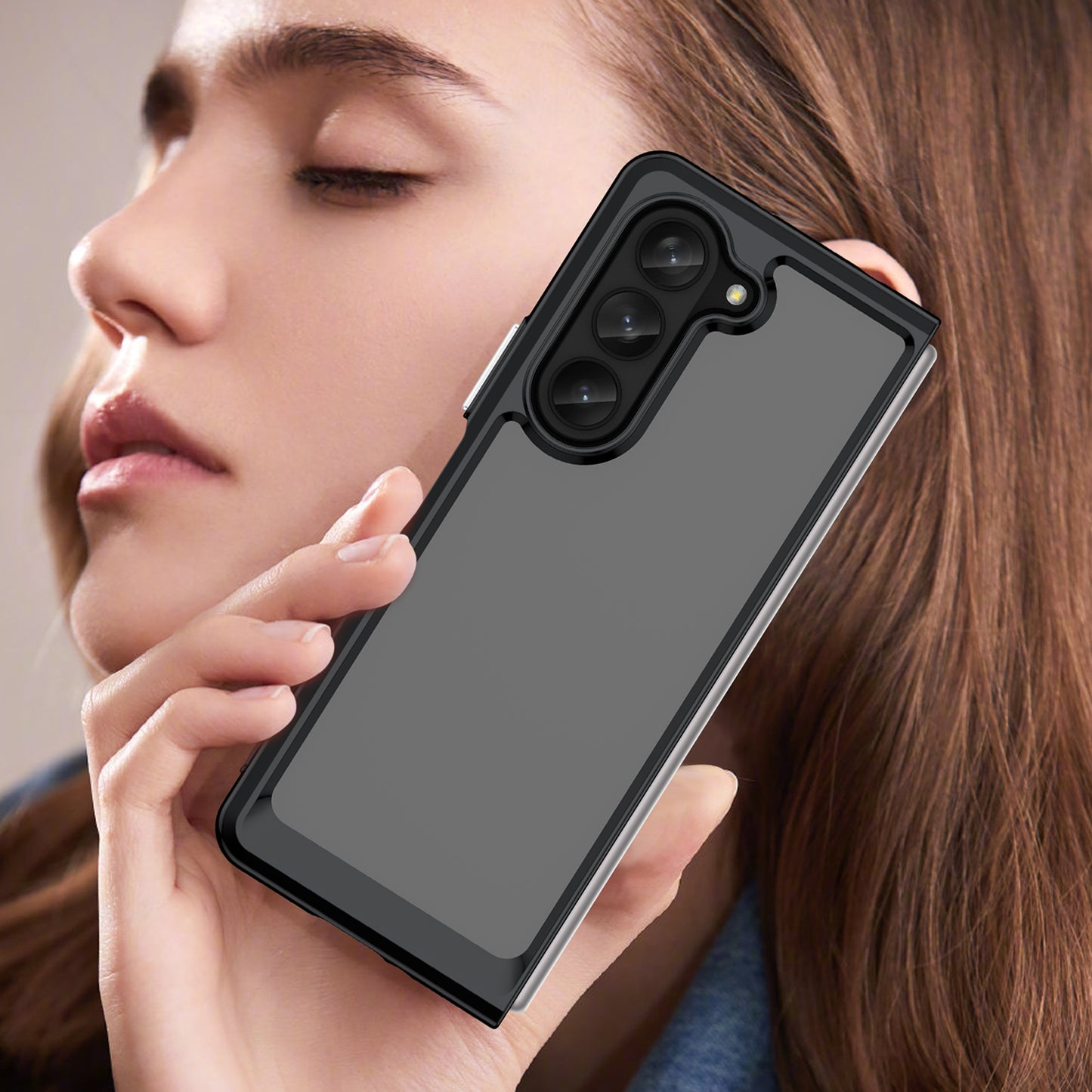 Uniqkart for Samsung Galaxy Z Fold5 5G Mobile Phone Back Cover TPU+Acrylic Clear Protective Shockproof Case - Black