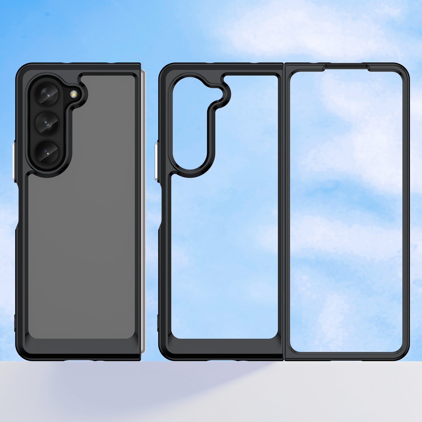 Uniqkart for Samsung Galaxy Z Fold5 5G Mobile Phone Back Cover TPU+Acrylic Clear Protective Shockproof Case - Black